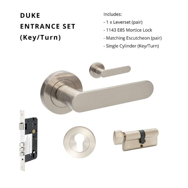 Zanda Duke Entrance Set 70mm Key/Turn Brushed Nickel