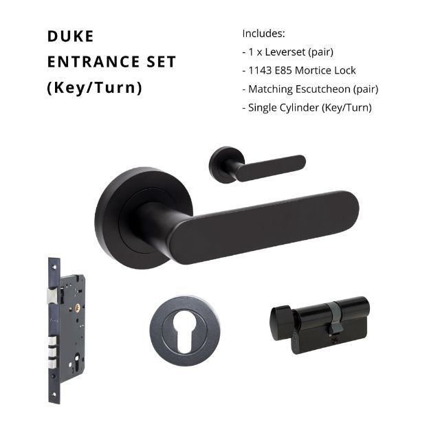 Zanda Duke Entrance Set 70mm Key/Turn Matte Black