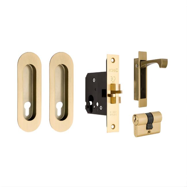 Zanda Duke Sliding Door Euro Lock Kit 120 x 40mm Satin Brass 1188.SB - The Blue Space