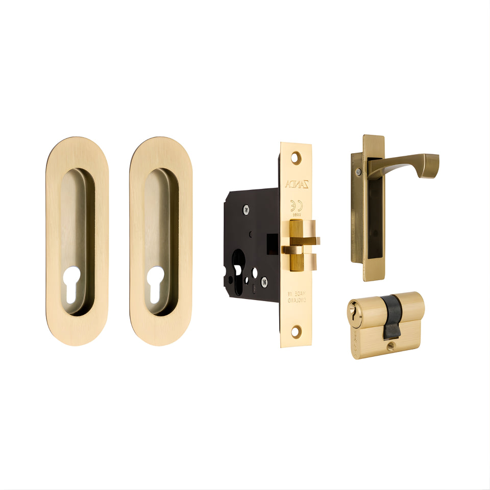Zanda Duke Sliding Door Euro Lock Kit 120 x 40mm Satin Brass