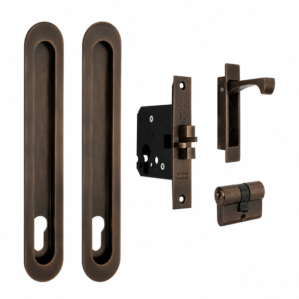 Zanda Duke Sliding Door Euro Lock Kit 250 x 40mm Ember Bronze