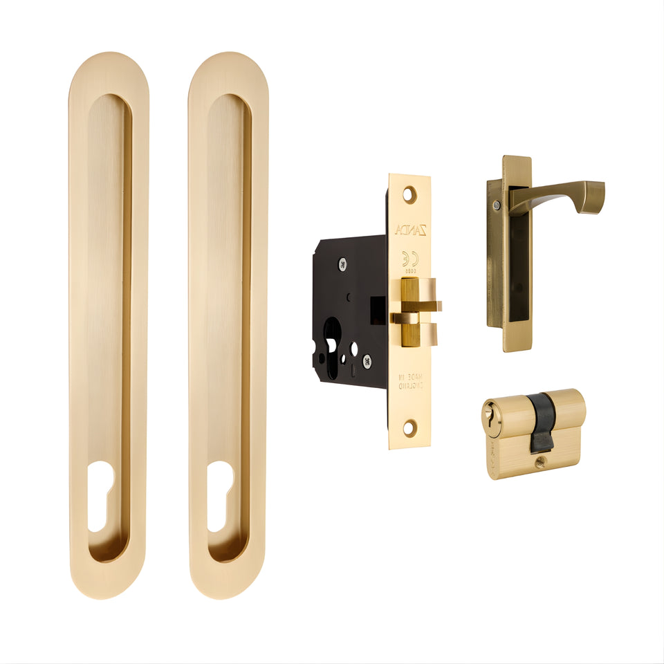 Zanda Duke Sliding Door Euro Lock Kit 250 x 40mm Satin Brass