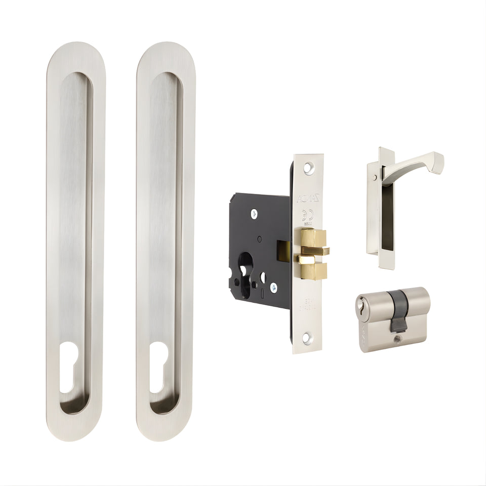 Zanda Duke Sliding Door Euro Lock Kit 250 x 40mm Stainless Steel