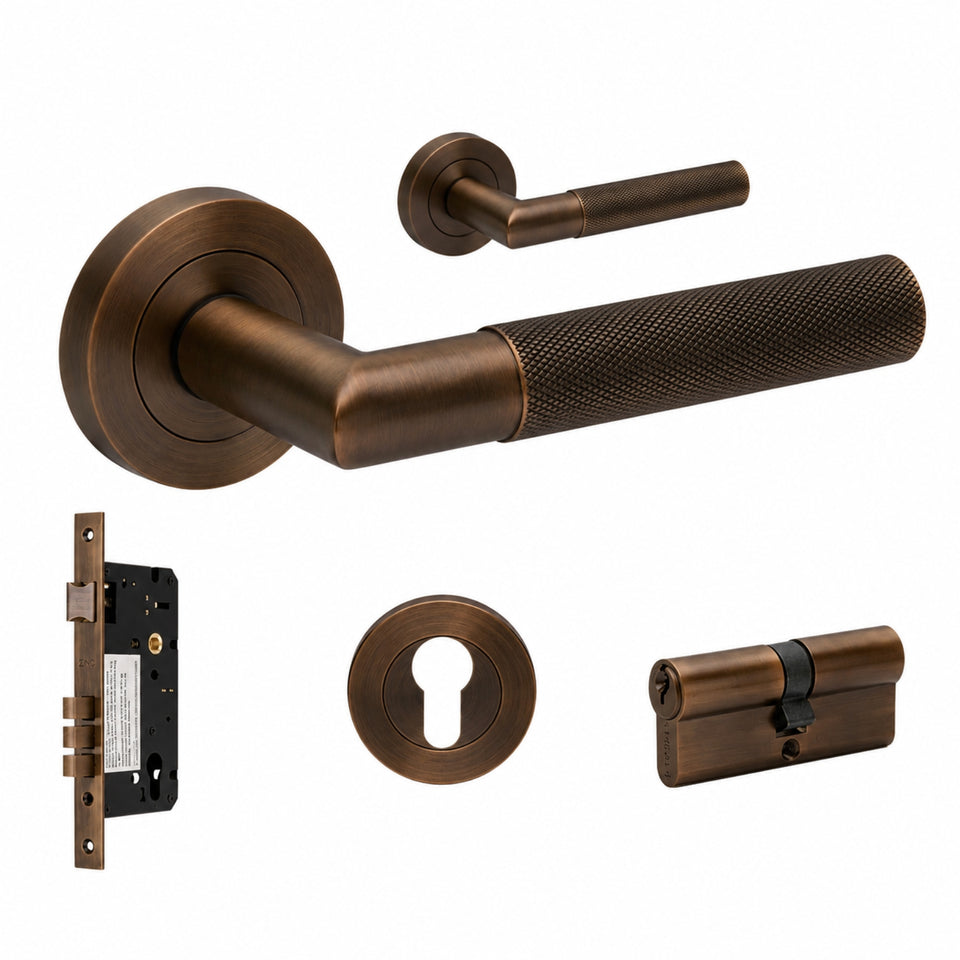 Zanda Vertex 70mm Entrance Double Cylinder Key/Key Lever Set Ember Bronze