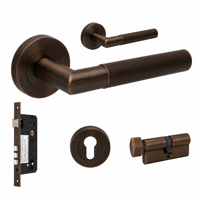 Zanda Vertex 70mm Entrance Double Cylinder Key/Turn Lever Set Ember Bronze 10034.4.EB - The Blue Space