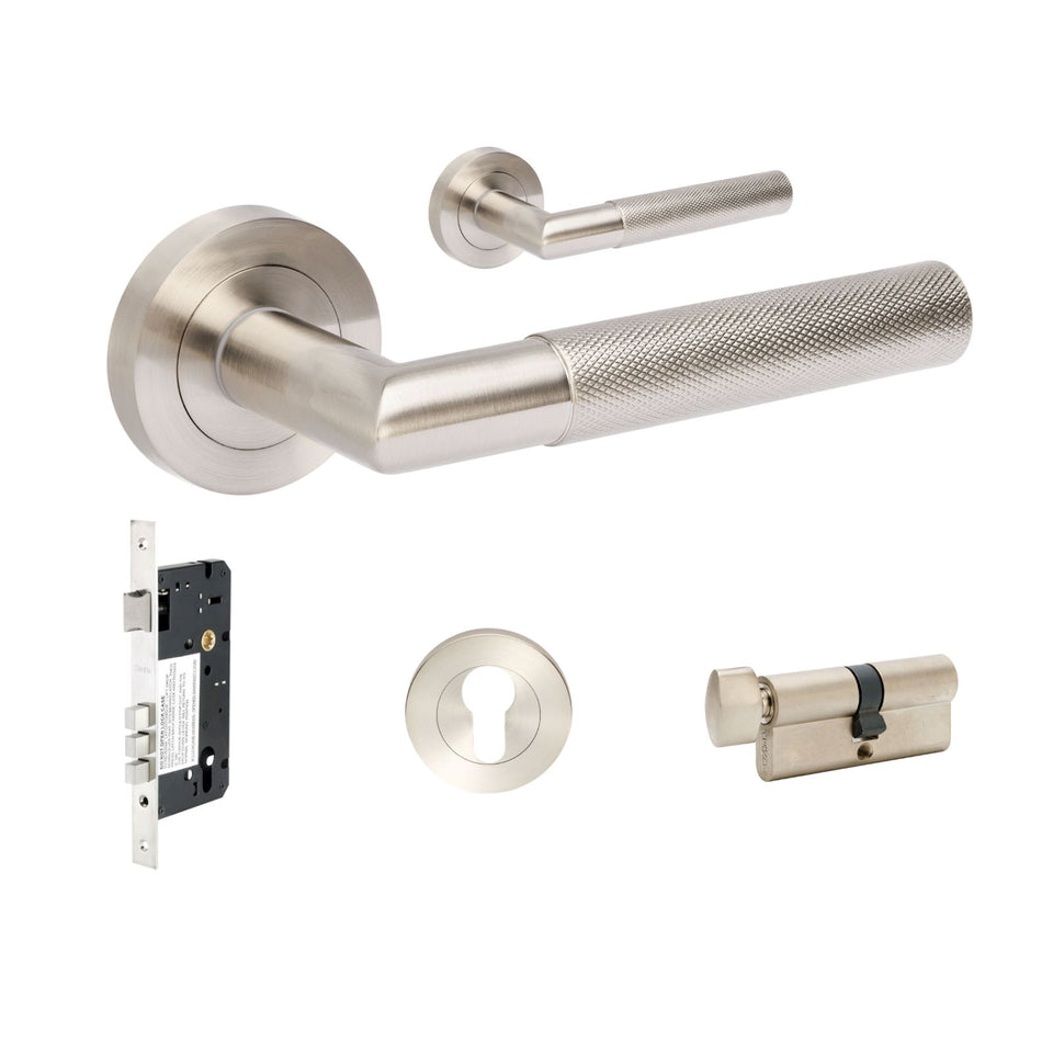 Zanda Vertex 70mm Entrance Double Cylinder Key/Turn Lever Set Brushed Nickel