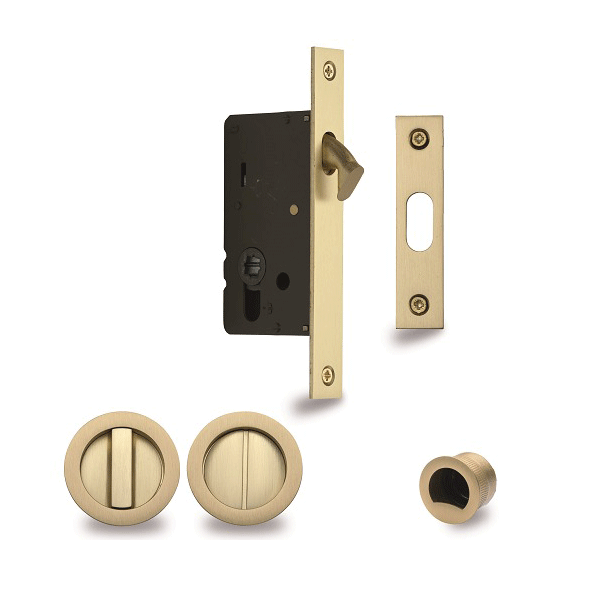 Zanda Visca Cavity Slider Door Handle Privacy Door Handle Set Satin Brass - The Blue Space