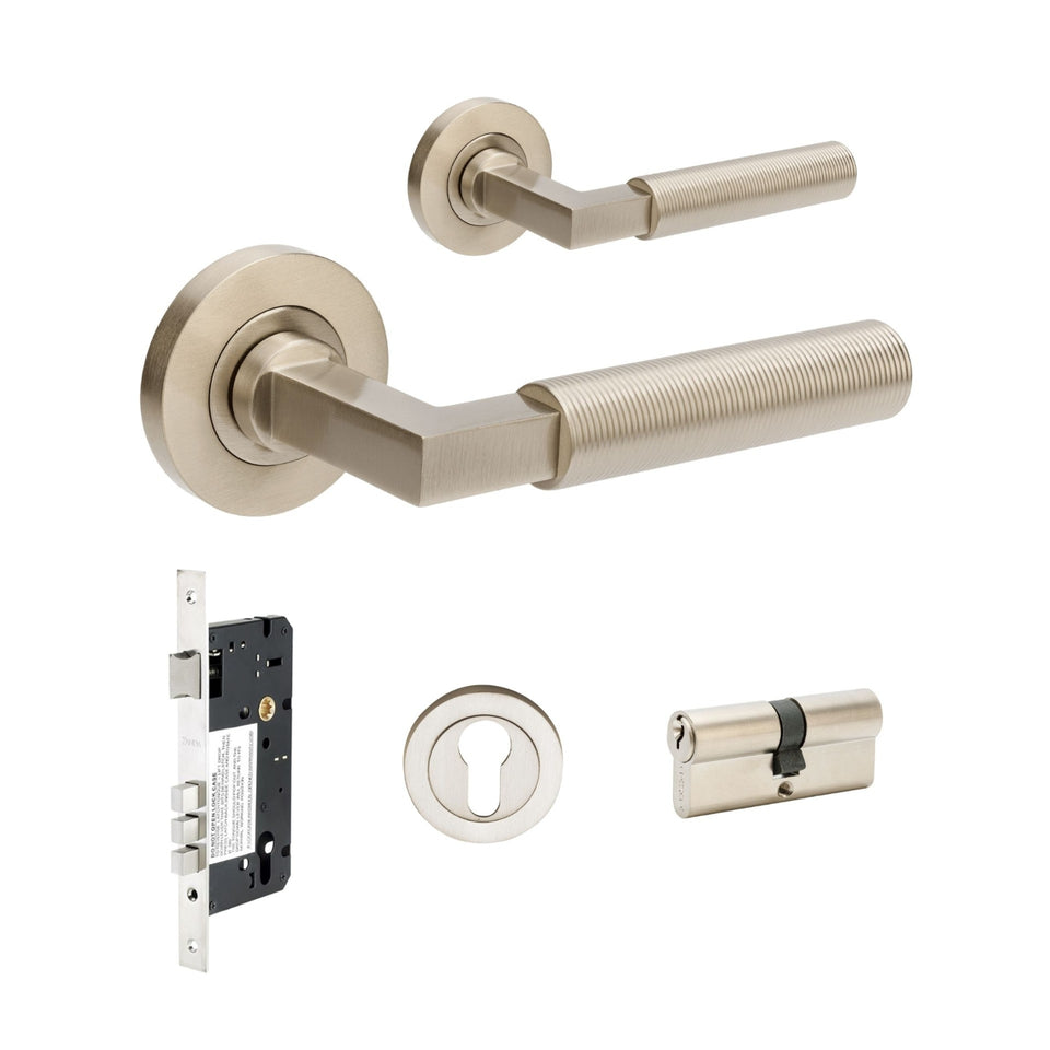 Zanda Zurich Fluted 70mm Key/Key Entrance Lever Set Brushed Nickel