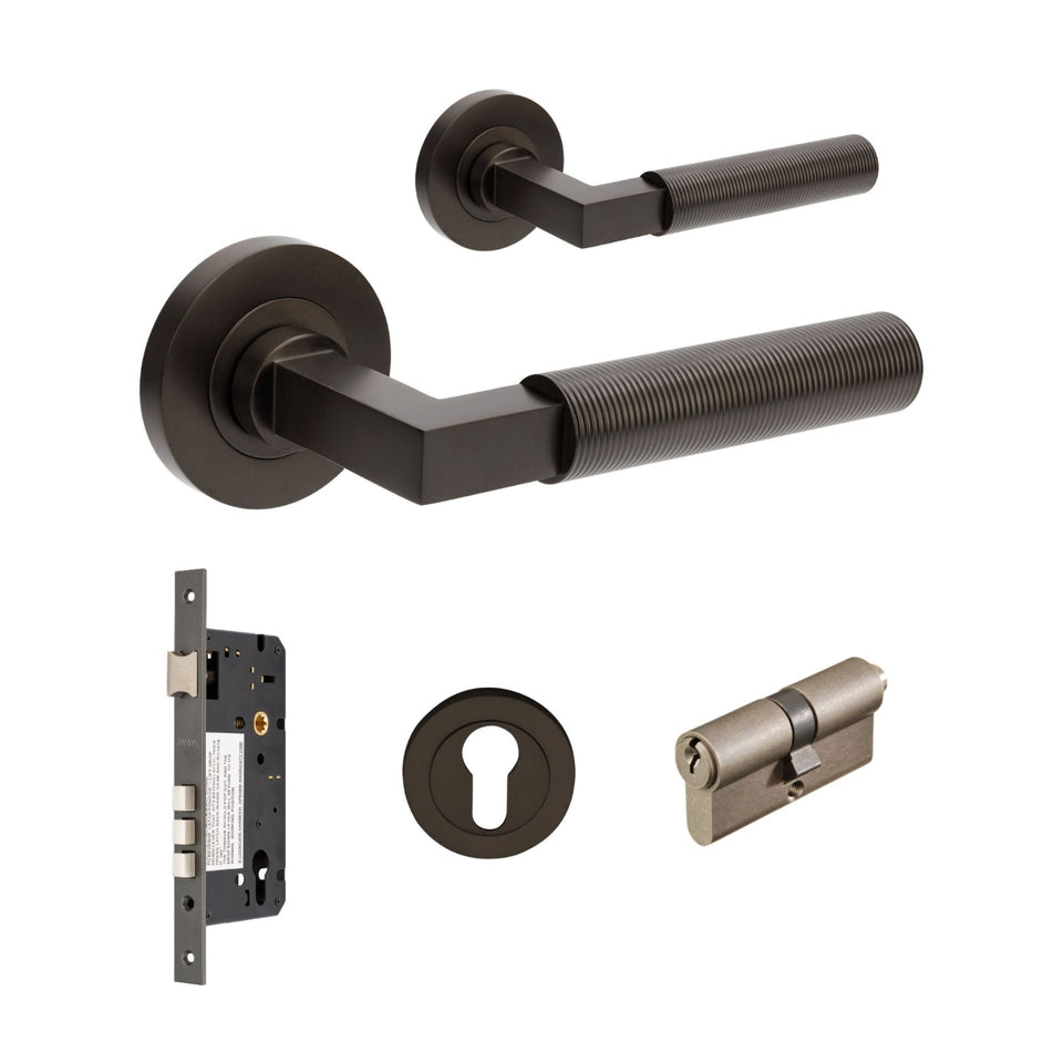 Zanda Zurich Fluted 70mm Key/Key Entrance Lever Set Graphite Nickel