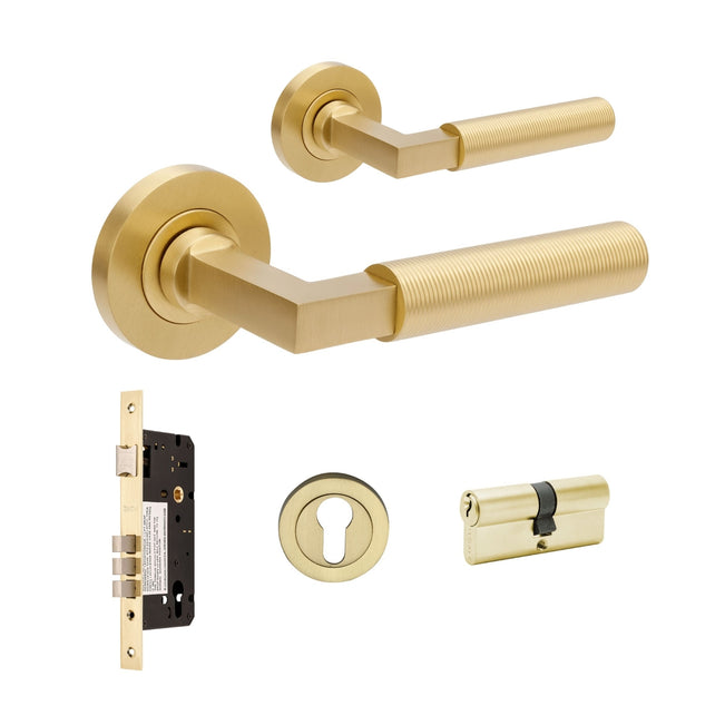Set Zanda Zurich Fluted 70mm Key/Key Entrance Lever Set Satin Brass 9355.E3.SB - The Blue Space