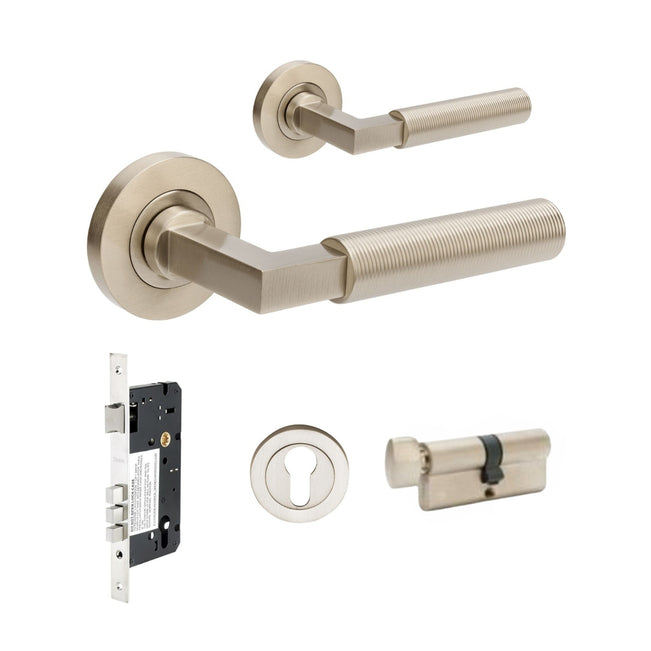 Zanda Zurich Fluted 70mm Key/Turn Entrance Lever Set Brushed Nickel 9335.E4.BN - The Blue Space
