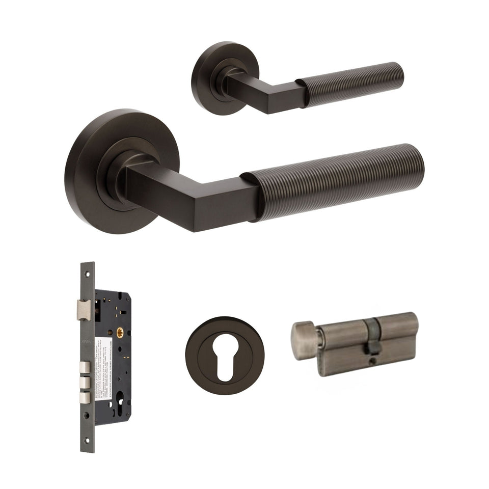 Zanda Zurich Fluted 70mm Key/Turn Entrance Lever Set Graphite Nickel