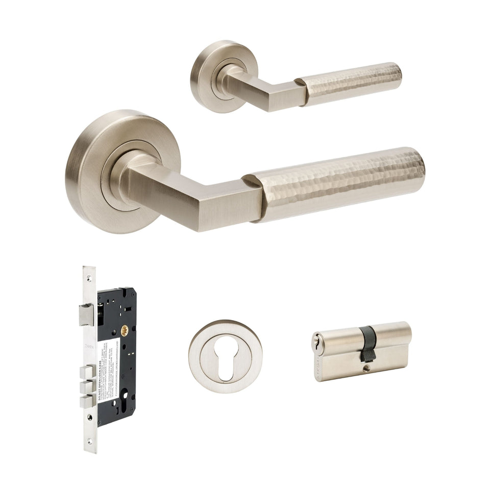 Zanda Zurich Hammered 70mm Key/Key Entrance Lever Set Brushed Nickel