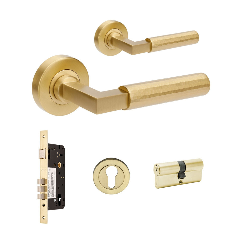 Zanda Zurich Hammered 70mm Key/Key Entrance Lever Set Satin Brass
