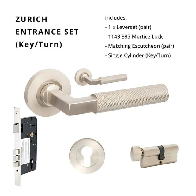 Zanda Zurich Entrance Set 70mm Key/Turn Brushed Nickel