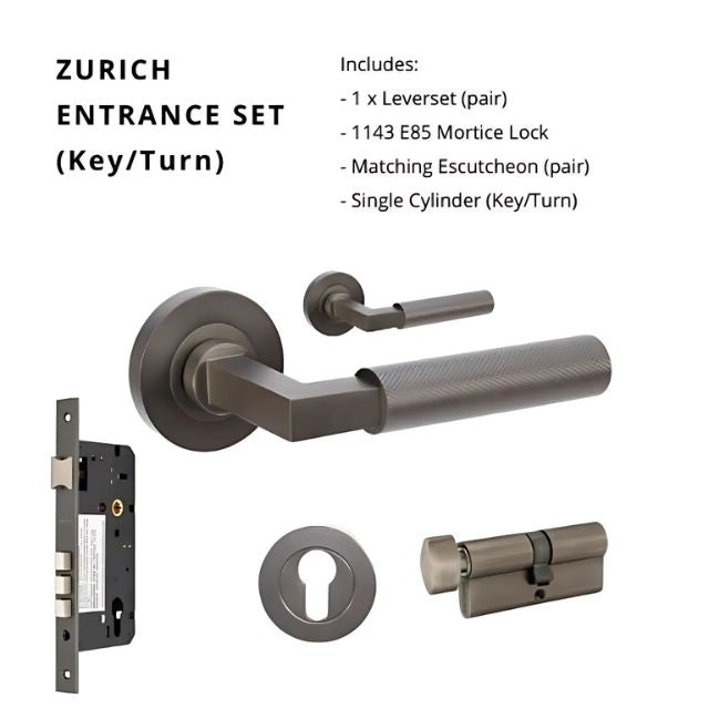 Zanda Zurich Entrance Set 70mm Key/Turn Graphite Nickel