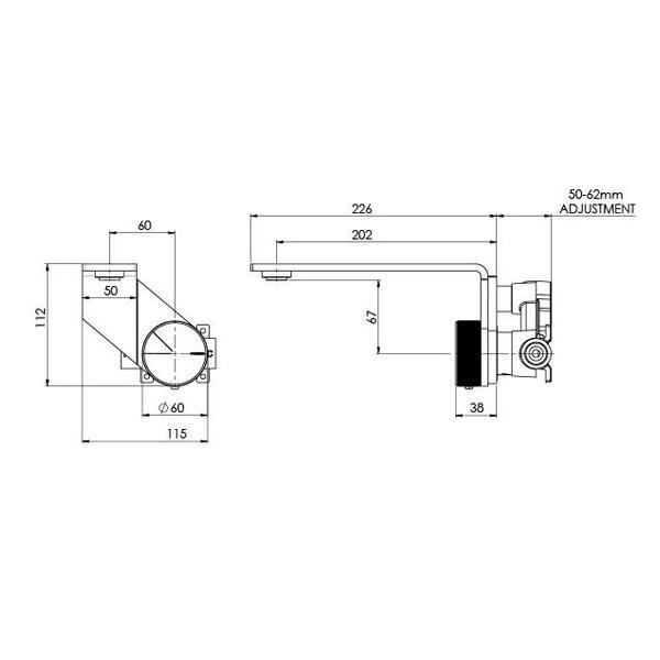 Phoenix Axia Wall Basin/Bath Mixer Set 200mm - Matte Black