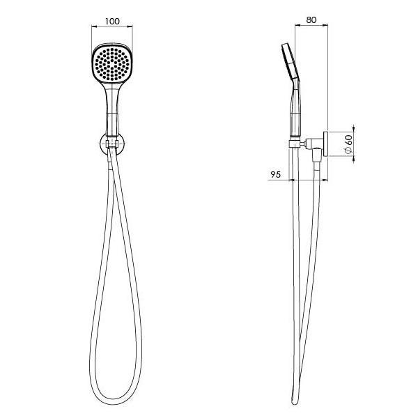 Technical Drawing - Phoenix Teva Hand Shower - The Blue Space