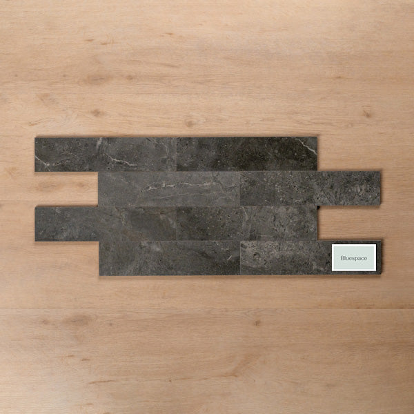 Casuarina Charcoal Honed Porcelain Tile 75x300mm Brick Pattern - The Blue Space