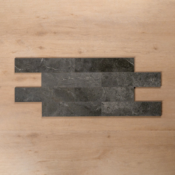 Casuarina Charcoal Honed Porcelain Tile 75x300mm Brick Pattern - The Blue Space