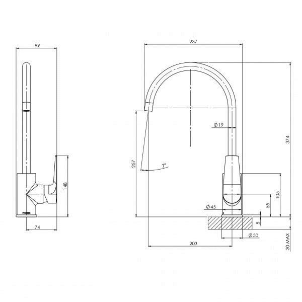 Phoenix Arlo Sink Mixer Lead Free 200mm Gooseneck Matte Black