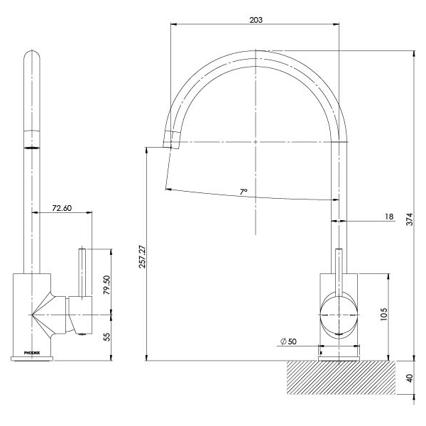 Phoenix Pina Sink Mixer 200mm Gooseneck Matte Black