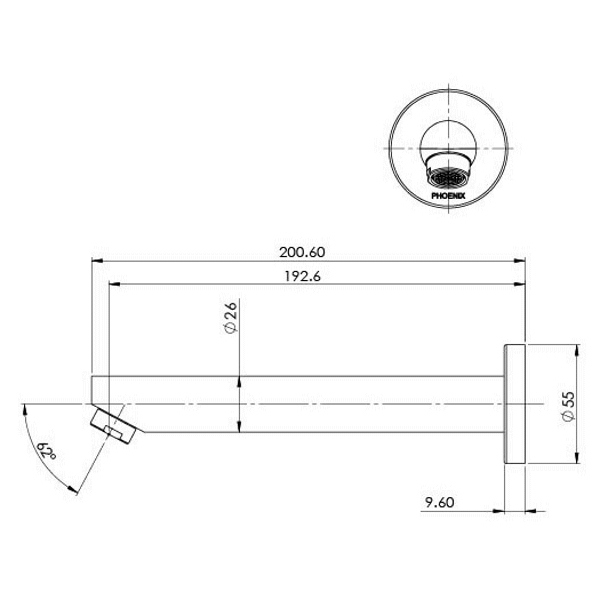 Pina Wall Bath / Basin Outlet 180mm Chrome Phoenix Builders Range