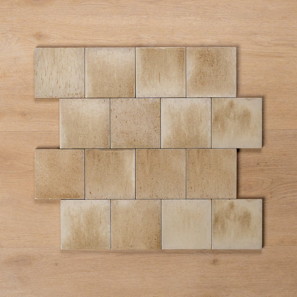 Sicily Beige Gloss Zellige Cushioned Edge Porcelain Tile 100x100mm