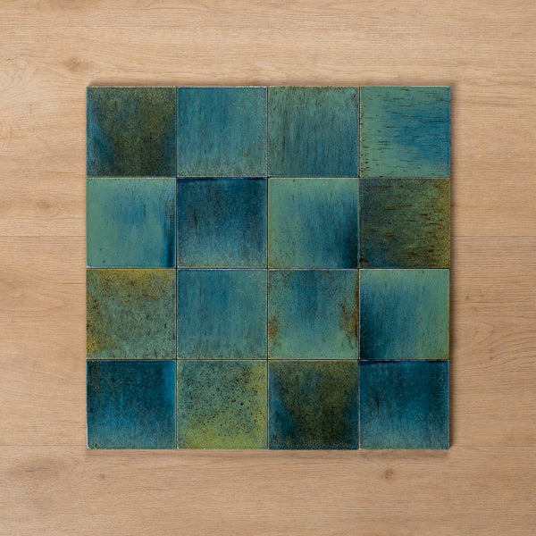 Sicily Turchese Blue Gloss Zellige Cushioned Edge Porcelain Tile 100x100mm