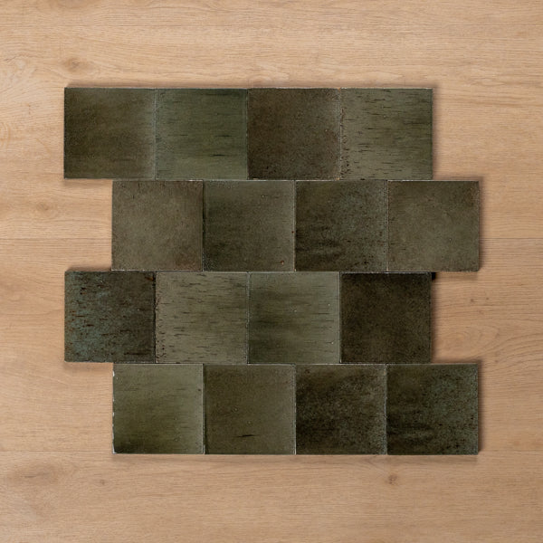 Sicily Grigio Charcoal Gloss Zellige Cushioned Edge Porcelain Tile 100x100mm