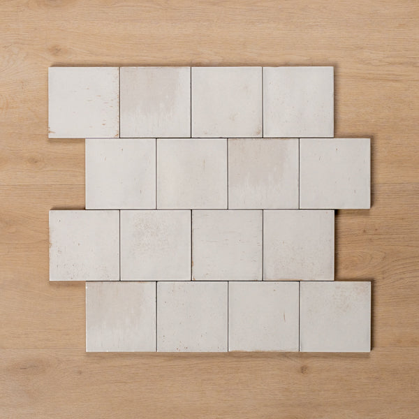Sicily Bianco White Gloss Zellige Cushioned Edge Porcelain Tile 100x100mm