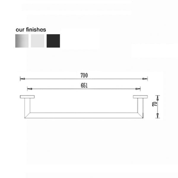 Nero Dolce Single Towel Rail 700mm - Brushed Nickel
