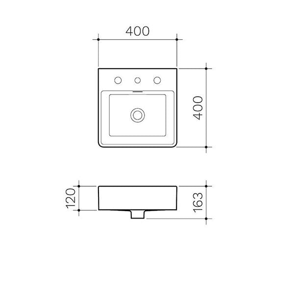 Clark Square Wall Basin 400mm One Taphole - dimensions