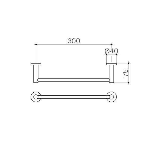 Technical Drawing: Clark Round Single Towel Rail 300mm