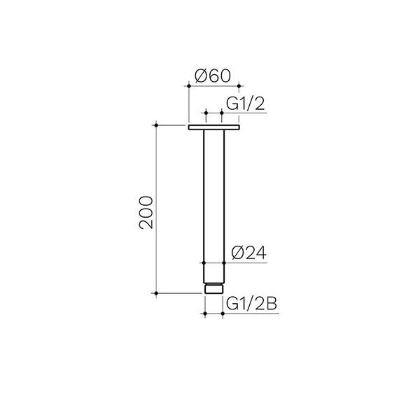 Clark Ceiling Arm 200mm - Chrome dimensions