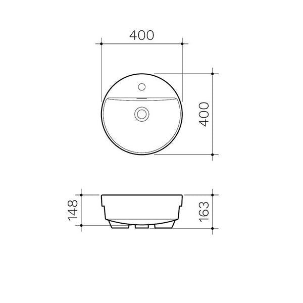 Clark Round Semi Recessed Basin 400mm - Dimensions