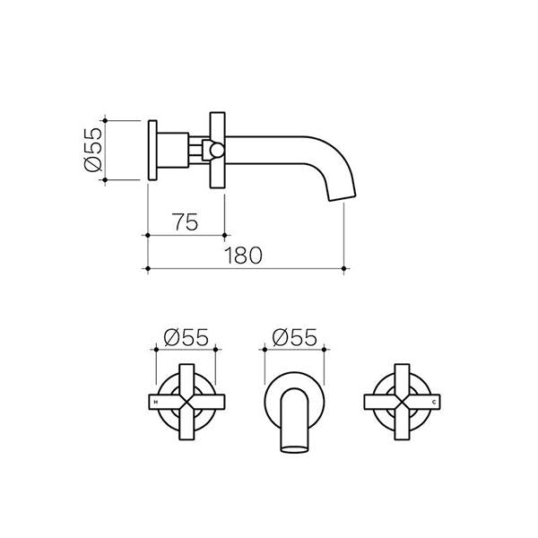 Clark Cross Wall Basin/Bath Set 180mm - Matte Black - dimensions