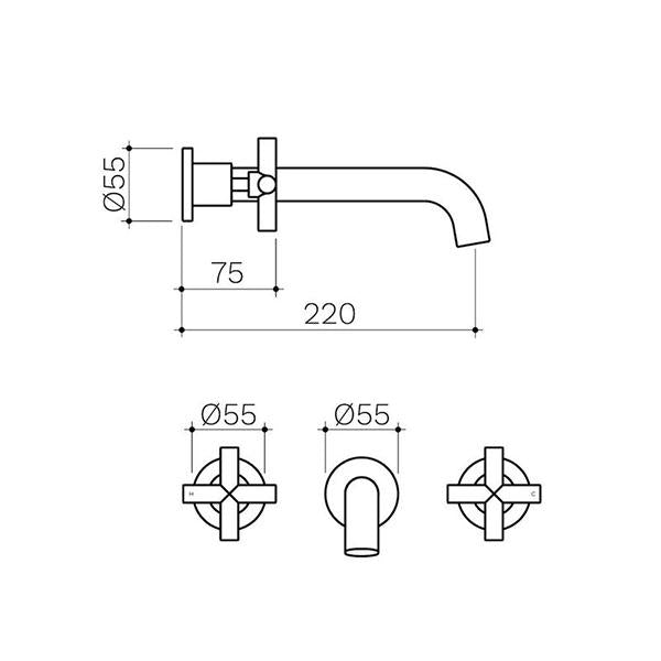 Clark Cross Wall Basin/Bath Set 220mm - Matte Black - Dimensions