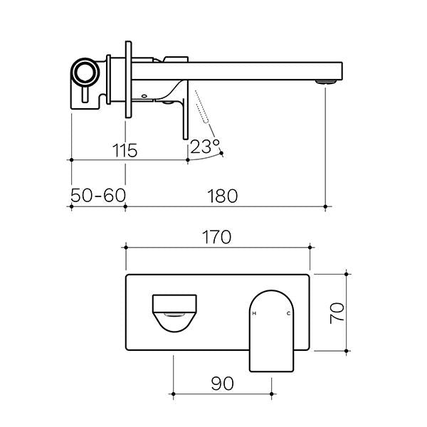 Clark Round Square Wall Basin/Bath Mixer 180mm - Matte Black
