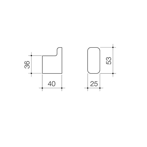 Caroma Luna Robe Hook Technical Drawing - The Blue Space
