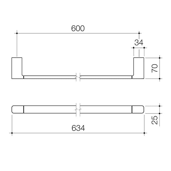 Caroma Contemporary Luna Single Towel Rail Technical Drawing - The Blue Space