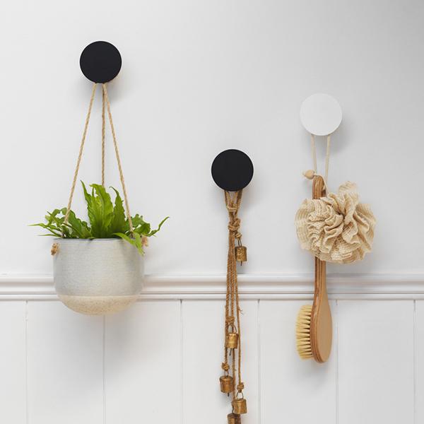 Clark Round Wall Hook - Matte White and Matte Black for Plants and jewellery