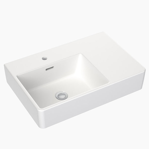 Clark Square Wall Basin Right Hand Shelf 600mm One Taphole with overflow - The Blue Space