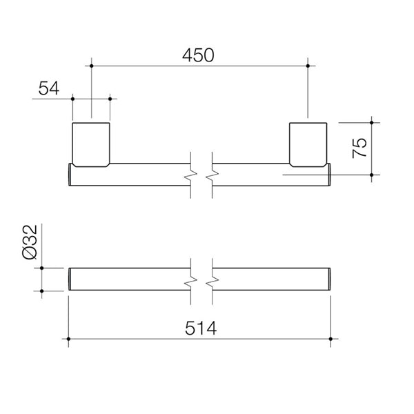 Caroma Opal Support Rail 450mm Straight Technical Drawing - The Blue Space