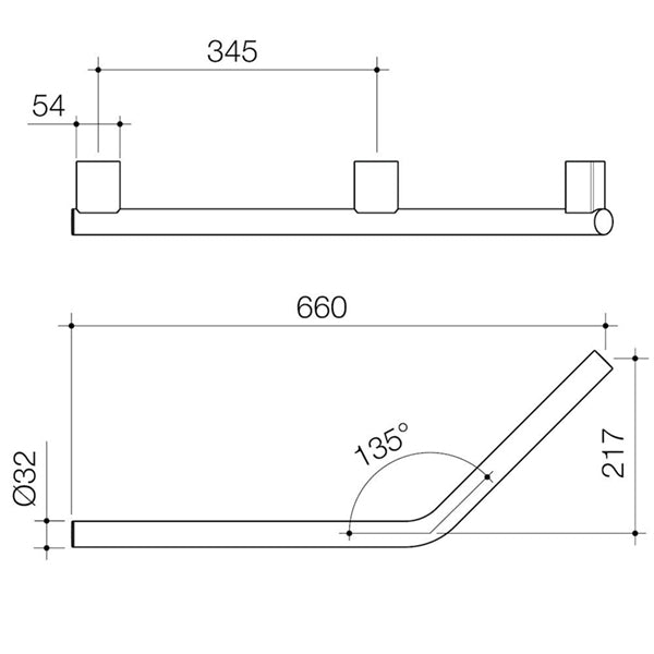 Caroma Opal Support Rail 135 Degree Left Hand Angled
