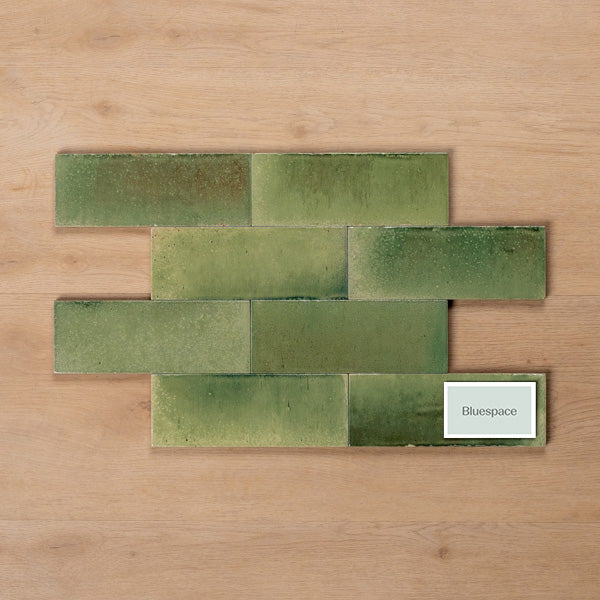 Sicily Giada Green Gloss Bejmat Cushioned Edge Porcelain Tile 75x200mm