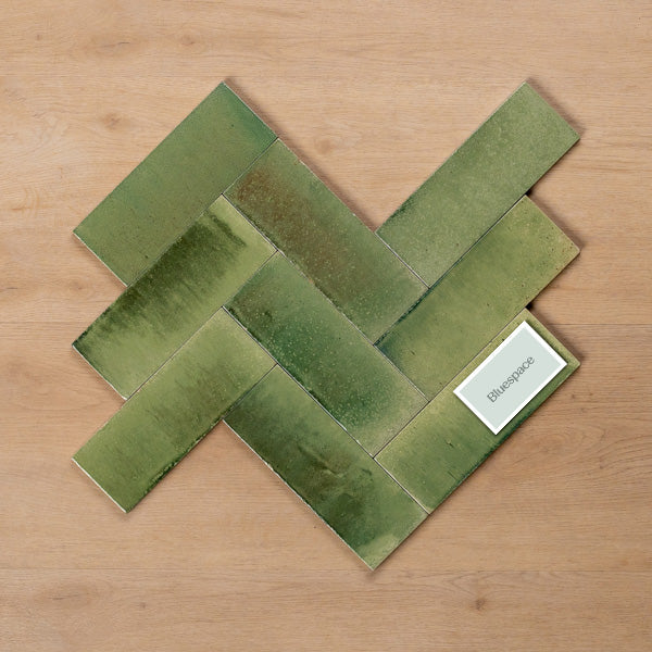 Sicily Giada Green Gloss Bejmat Cushioned Edge Porcelain Tile 75x200mm