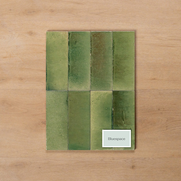 Sicily Giada Green Gloss Bejmat Cushioned Edge Porcelain Tile 75x200mm