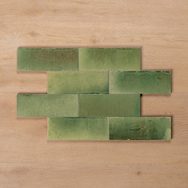Sicily Giada Green Gloss Bejmat Cushioned Edge Porcelain Tile 75x200mm
