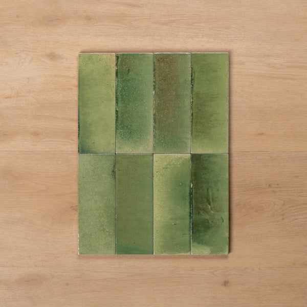Sicily Giada Green Gloss Bejmat Cushioned Edge Porcelain Tile 75x200mm
